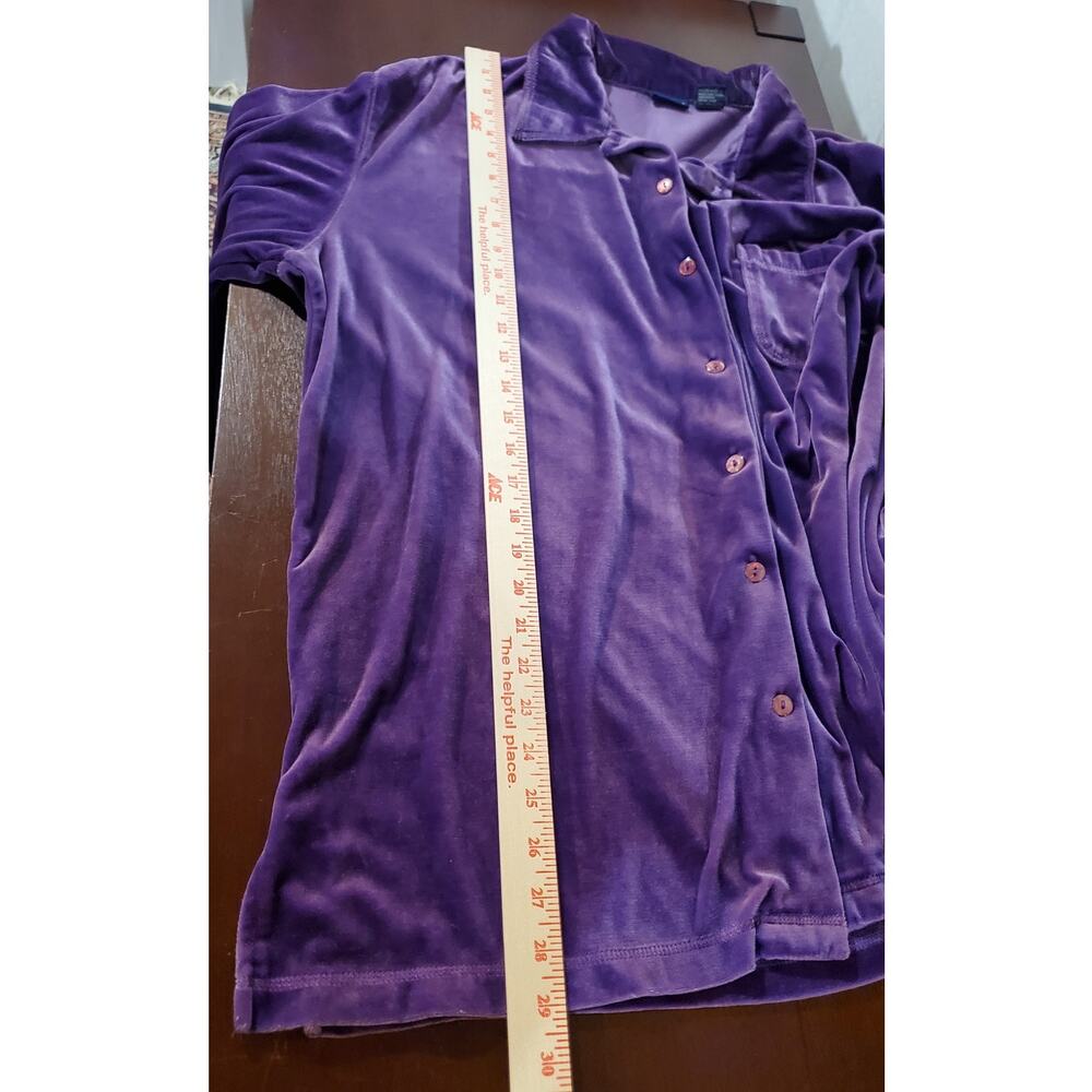 Vtg Honors Velour Velvet Button Shirt Womens Size XL Purple Pocket 90s Y2K Soft - Picture 8 of 8